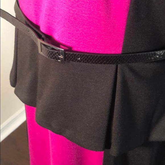 Leslie Faye Black/pink peplum color block dress - Picture 2 of 4